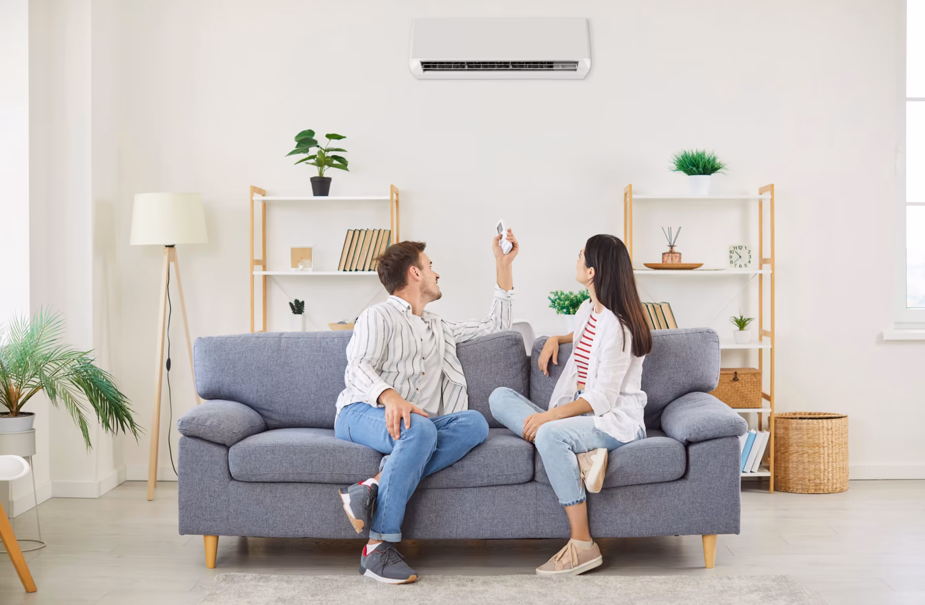 Modern wall-mounted air conditioning in a bright living space